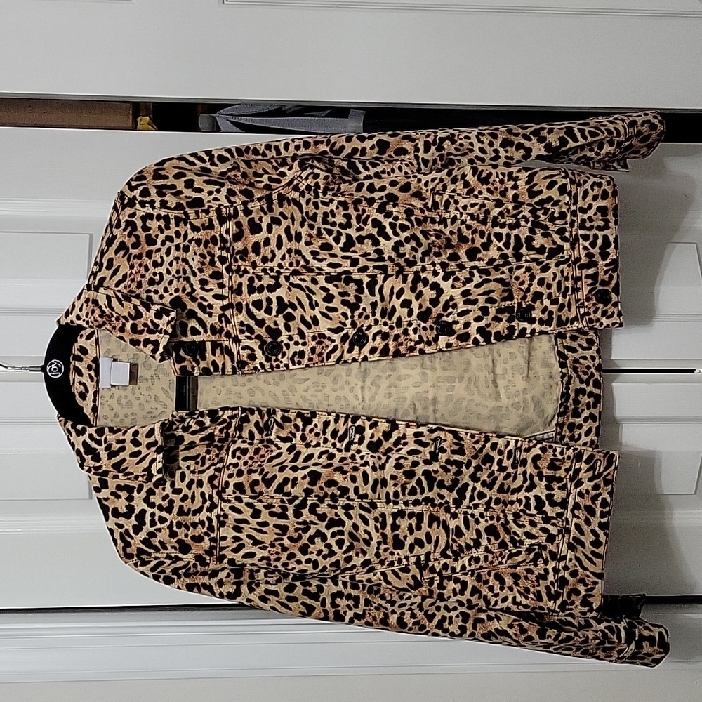 Chico's Women's Leopard Print Denim Jacket, Size 0